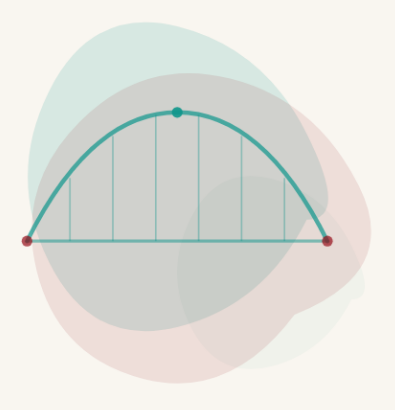 A teal bridge surrounded by soft overlapping shapes